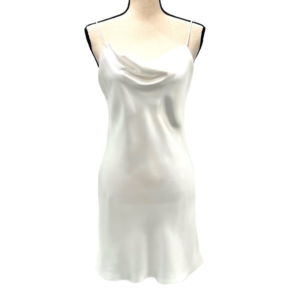 HEMLINE WHITE SATIN COWL NECK SPAGHETTI STRAP MINI DRESS - Picture 2 of 12